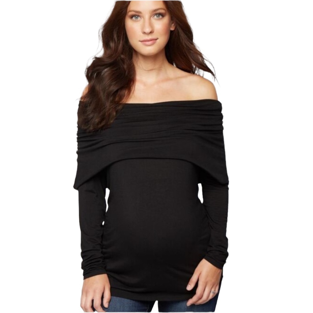 NWT A Pea In The Pod Off The Shoulder Long Sleeve Top SZ Large in Black